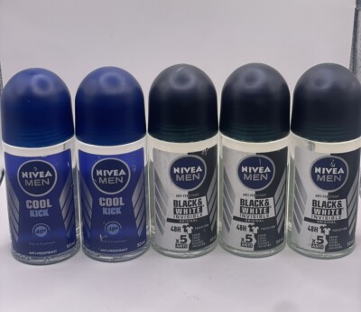 Set Of 5 Nivea Men Roll On Deodorant (2) Cool Kick (3) Black & White Invisible