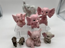 Lot 9 Ceramic Elephants Circus Earring Holder Mexico Taiwan Bobble Trunks Up