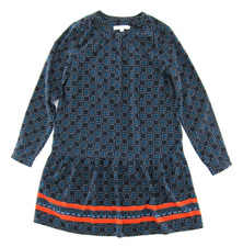 Ann Taylor Blue Orange Floral Motif Long Sleeve Tunic Shift Dress Small