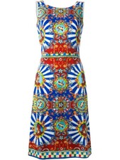 Dolce & Gabbana SS2016 Majolica Carretto Siciliano Print Silk Sheath Dress IT40