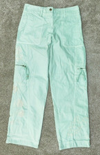 Johnny Was Pants Women's Small 31x31.5 Mint Green Embroidered Stars Print Cargo