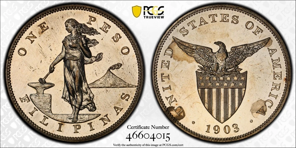 1903 Proof Peso PCGS PR61 U.S. Philippines 90402.61/46604015 - Image 2 of 4