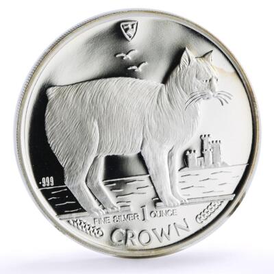 Isle of Man 1 crown Home Pets Manx Cat Animals proof silver coin