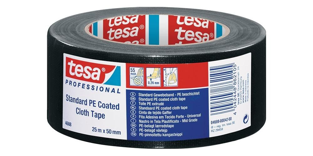 Tesa Gewebeband band  Standard 4688 schwarz Länge 25 m Breite 50 mm
