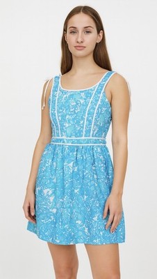 Lilly Pulitzer Women's Size 4 Apron Dress Blue White Floral Lined 100% Cotton