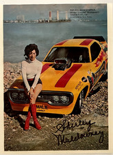 SHIRLEY MULDOWNEY SIGNED NHRA VTG DRAG RACING AD AND PHOTO