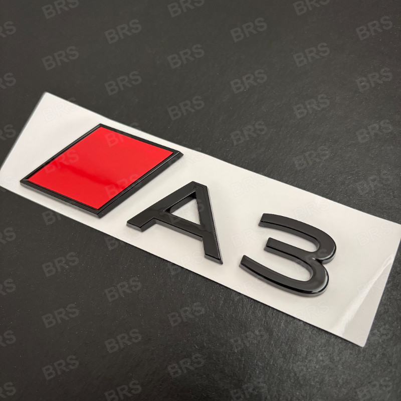 Emblème métallique 3D A3 monogramme de coffre noir brillant pour tuning haut de gamme