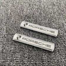 2x PORSCHE Emblem Black Plate Badge Sticker Car Decoration W/Tape New 