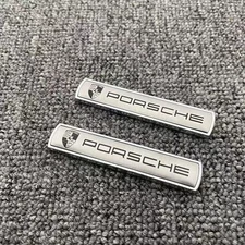 PORSCHE Emblem Black Plate Badge Sticker Car Decoration W/Tape New 2X PCs