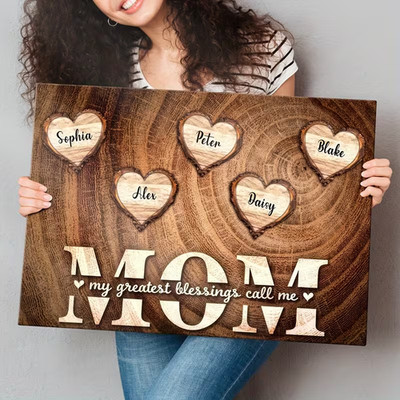 Custom Mothers Day Gift Mom My Greatest Blessings Personalized Kids Names Canvas