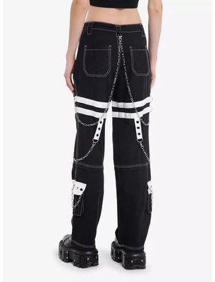 Hot Topic Black & White Grommet Suspender Chain Skater Punk Rock