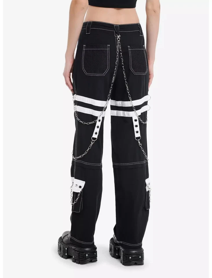 Hot Topic Black & White Grommet Suspender Chain Skater Punk Rock Gothic Pants - Image 2 of 4