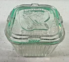 Vtg Federal Glass Ribbed Rectangular Refrigerator Dish Embossed Vegetable Lid 4"