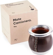 [Premium Yerba Mate Cup (Mate Gourd) - Crafted Ceramic Teacup - Brown Leather Wr