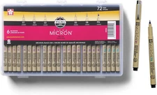 SAKURA Pigma Micron Fineliner Pens Archival Black Ink Assorted Sizes 72 Count