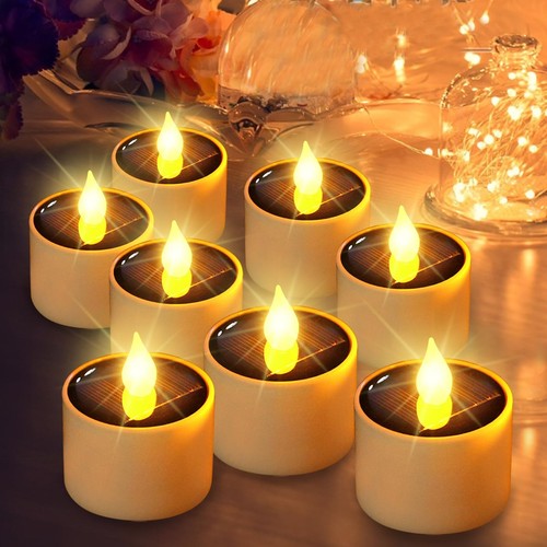 Solar Tea Lights Outdoor Waterproof - 8 Pack Rechargeable Flickering Candle L...