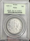 1945-D OLD GREEN HOLDER PCGS MS64 SILVER WALKING LIBERTY HALF DOLLAR 🇺🇸