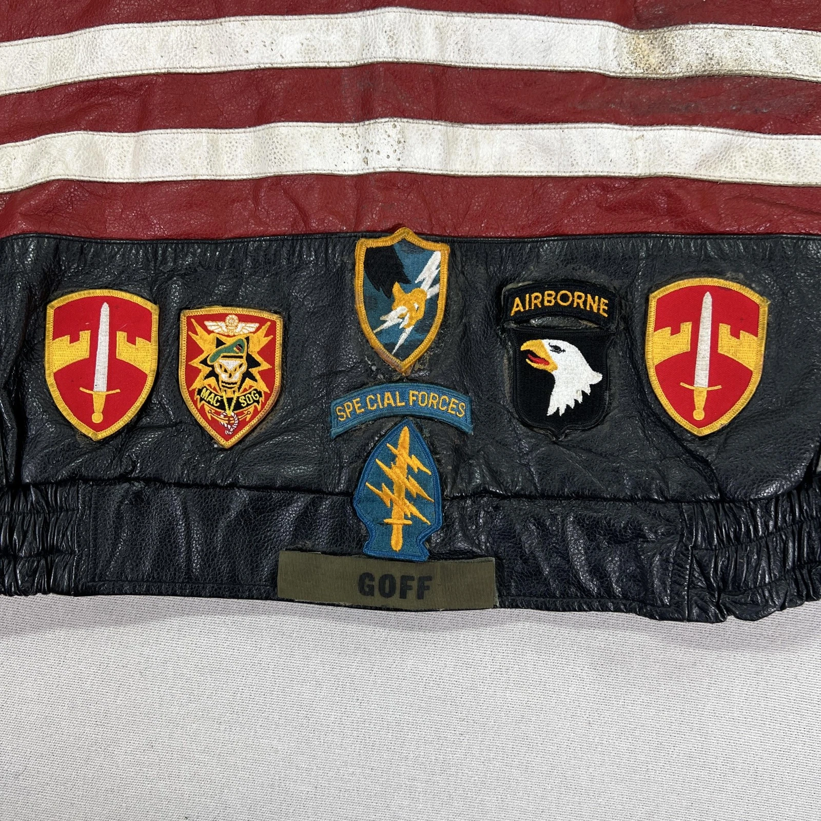 VTG Vietnam Veteran Leather Jacket Mens 4XL USA Flag MACV-SOG Patch American Top image 17