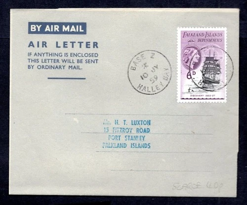 Falkland Island Dependencies - 1959 Halley Bay Base Z Aerogramme / Airmail Cover