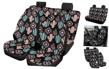 Printed Car Front  Back Seat Covers for Women Men, Adjustable Aztec Cactus