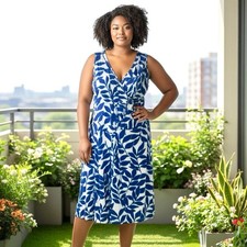 Leota NWT Plus Size Blue Ivy Wrap Dress Romantic Cottage Midi Stretch 20 22
