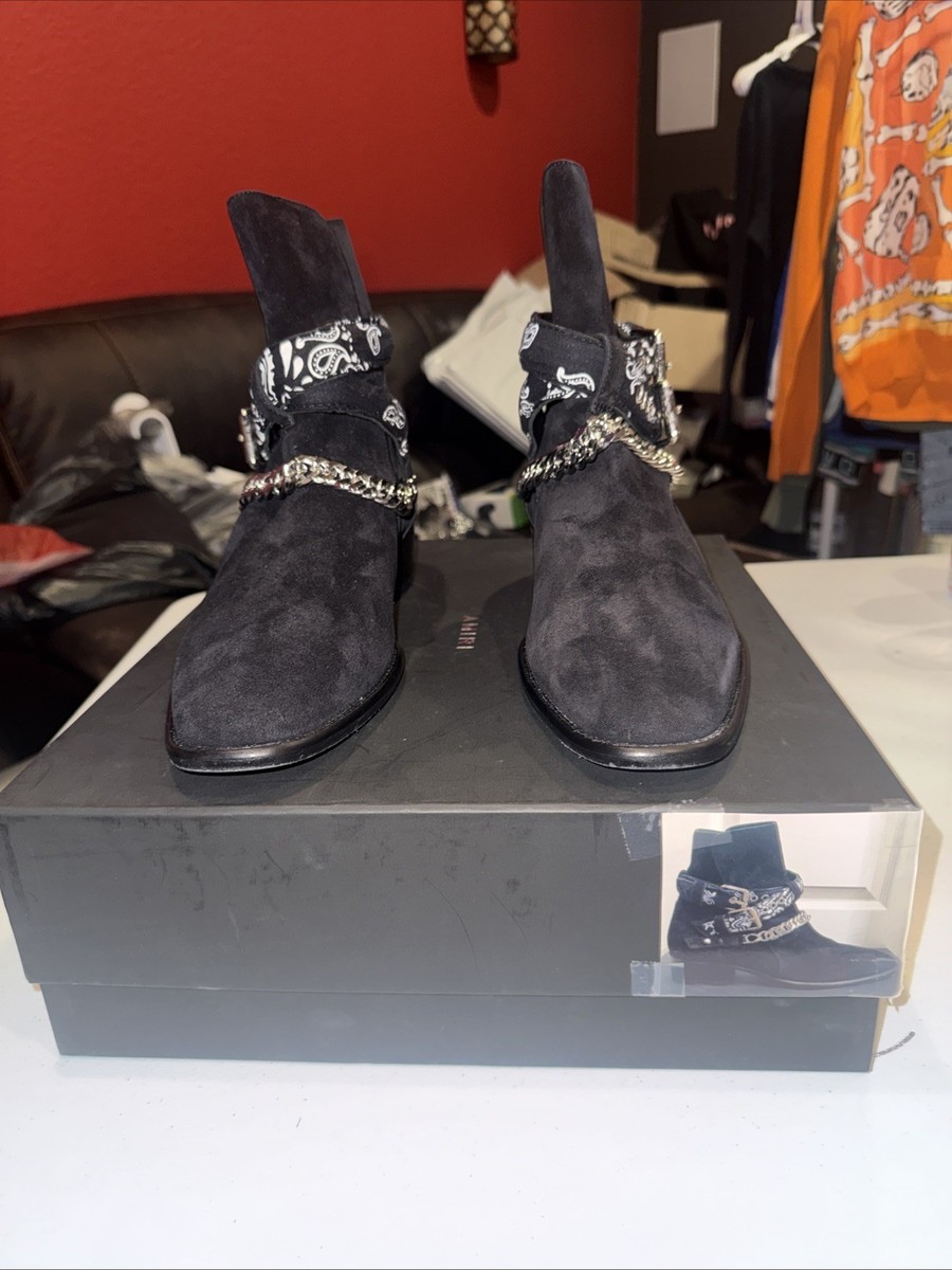 AMIRI Black Suede Harness Ankle Boots with Bandana Wrap Amiri Black Suede Bandana Buckle Boots Size 38 EU main image 4