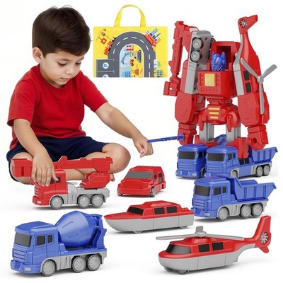 6-in-1 Transforming Robot Construction Vehicles for   Magnetic STEM Toys Easy...