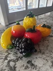 MCM Vintage Murano Style Glass Fruit Hand Blown Art 6 PC Lemon Citrus Grape