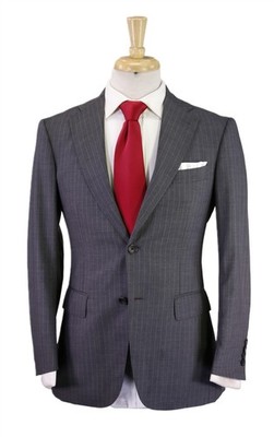 Paul Stuart Gray w/ Purple Pinstripe 2-Btn Wool Suit 36S