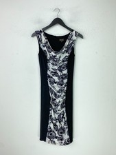 Phase Eight Black White Floral Knee Length Bodycon Sleeveless Zip Ruched UK 8