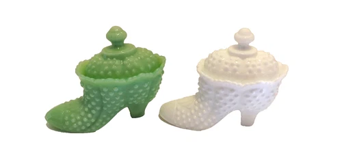Vtg FENTON HOBNAIL MILK GLASS Boot 2 PC lot Candy Jewlrey Holder Dish W/ Lid