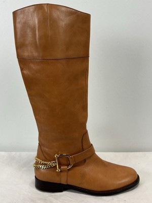 Lauren Ralph Lauren Jacques Chain Riding Boots Women s 6 B Cognac Leather 
