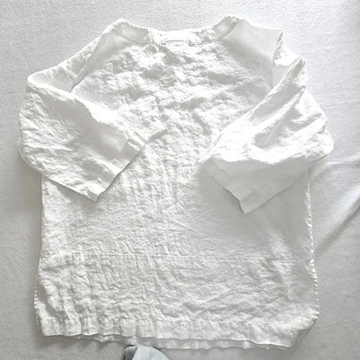 Pure Jill J. Jill White Linen Tunic Top XL Tall 3/4 Sleeve Boat Neck Minimalist - Image 1 of 4