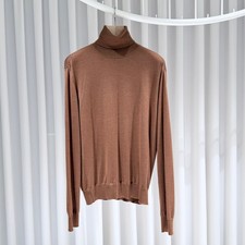 Hermes M / Cashmere Silk Brown Turtleneck Knit 149869850