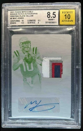 2021 Impeccable Mac Jones Rookie Patch Autos Printing Plate RC #1/1 BGS 8.5/10