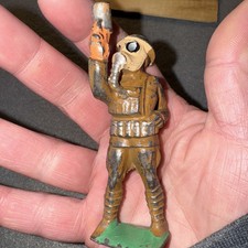 1930 s Vintage Marked Manoil 63 USA Lead Toy. Wearing A Gas Mask Good Cond