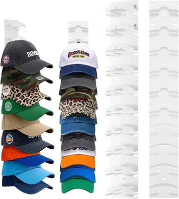 PRIME SHOP HUB 2 Pack Hat Organizer for Baseball Caps, Hat Rack for Wall with Strong Adhesive H