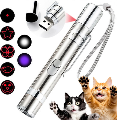 Katzenspielzeug, 7 in 1 Funktion Rot Zeiger Interaktives Katzenspielzeug, USB Wiederaufladbare LED 