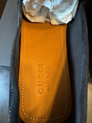 New Gucci Logo Color Black Suede Loafers Drivers Slip On 