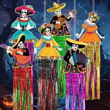 6 PCS Day of The Dead Sugar Skull Hanging Decorations,Dia De Los Muertos...