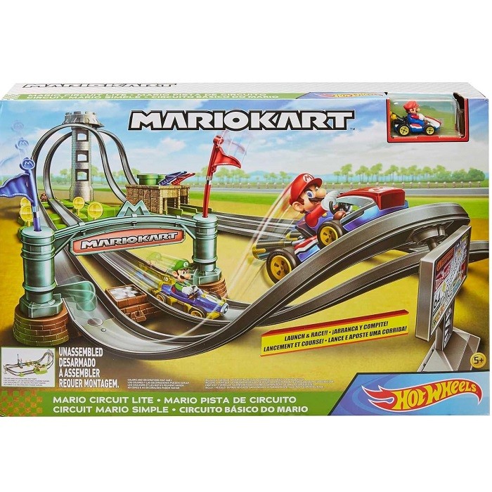 Hot Wheels GHK15 Mario Kart, Pista Circuito Base con Personaggio