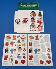 Christmas Stickers Puffy Padded Vinyl and Vintage Hallmark Reindeer Cat Wreath