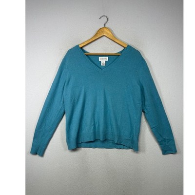 Preppy Classic Chadwick's Women XL Teal Blue Lambswool Blend V-Neck Sweater