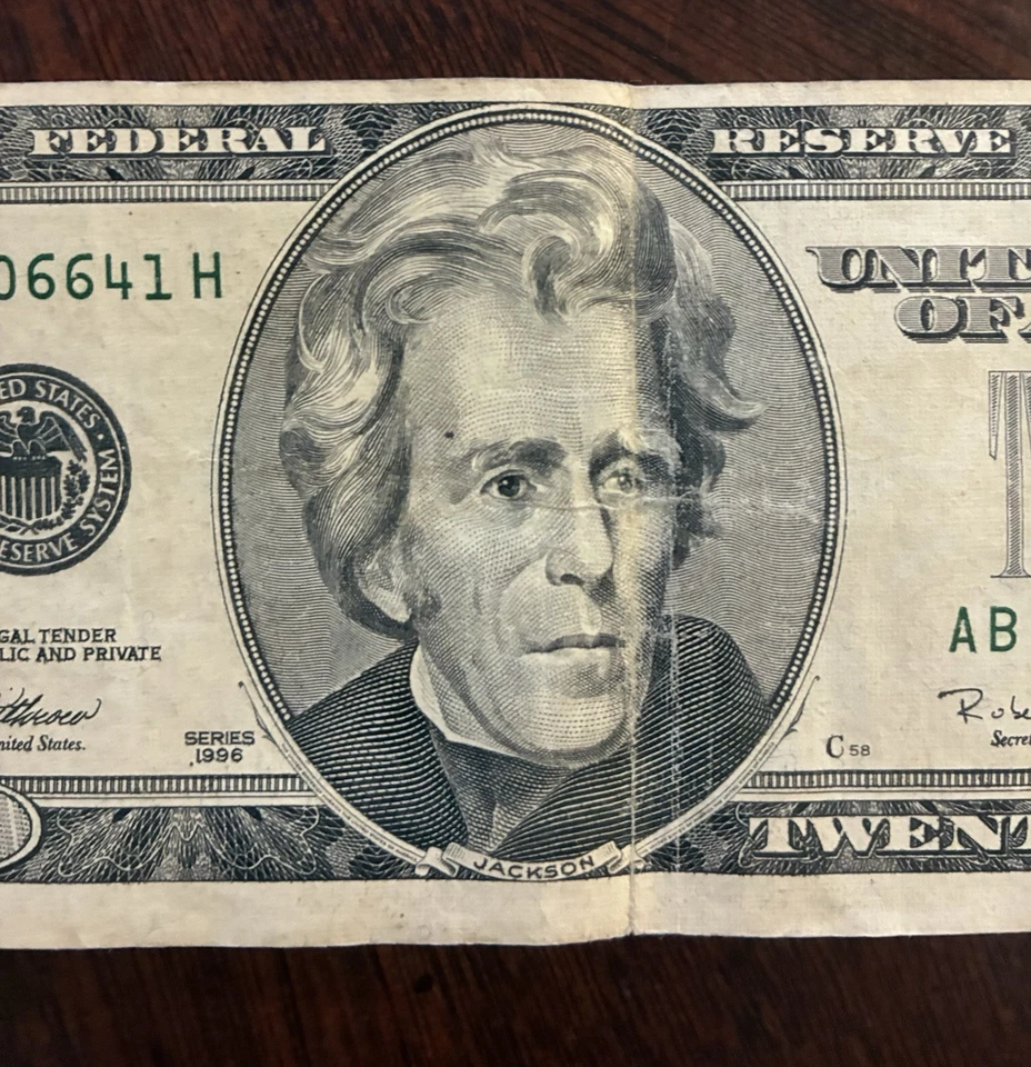 Error Miscut Misaligned Misprint US $20 Twenty Dollar Bill Banknote 1996 - Image 4 of 4