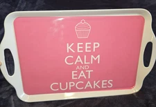 Home Essentials Keep Calm and Eat Cupcakes Pink Plastic Serving Tray 19X12