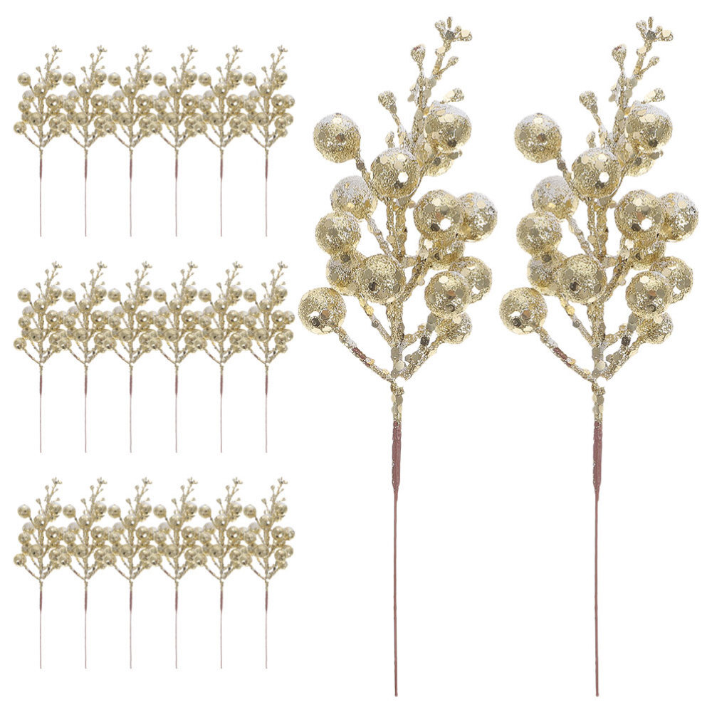 20pcs Christmas Glitter Berries Stems Artificial Christmas Picks