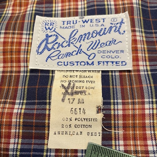 VTG Rockmount Ranch Wear Shirt Pearl Snap Mens 17 M Blue Red Plaid Western USA - Picture 2 of 20