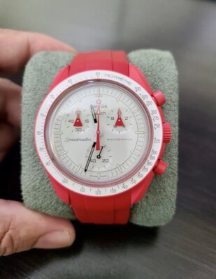 20mm RED Vulcanized Caoutchouc rubber Strap Swatch Moonswatch omega Speedmaster