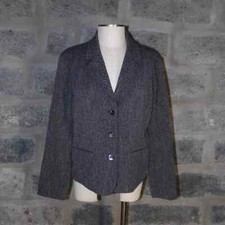 CHICO'S sz 2/M-12 black tweed button front jacket blazer