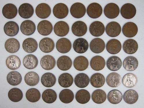 Small Job Lot of 48 x King George V pre-decimal British 1 One Penny Coins, UK 2